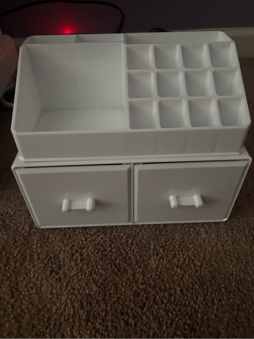White Plastic Makeup & Jewelry Organizer with Drawer Storage